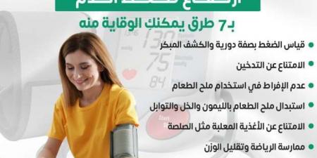 7 خطوات تخلصك من ضغط الدم.. «الصحة» تقدم روشتة للوقاية منه - أرض المملكة