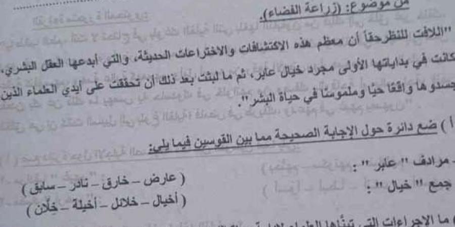 جمع «خيل» ومرادف «عابر» في امتحان اللغة العربية للشهادة الإعدادية بالبحيرة - أرض المملكة