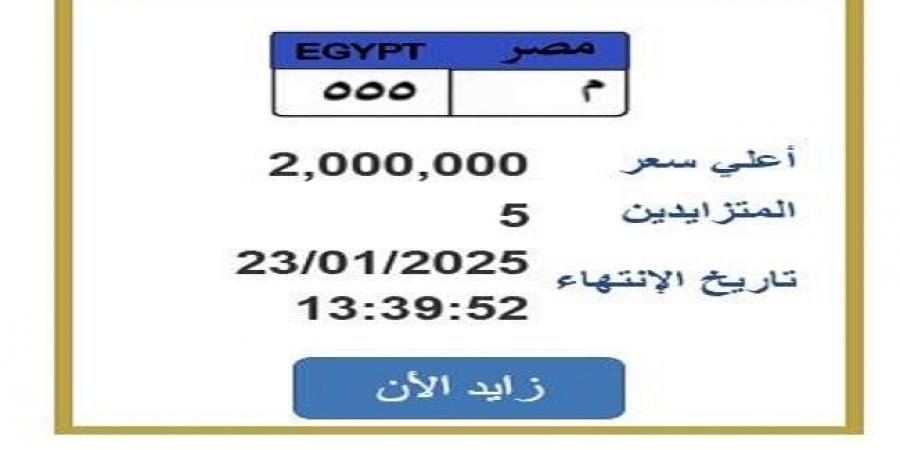 وصل سعرها 2 مليون جنيه.. مزايدة على لوحة سيارة مميزة ‏برقم ‏‏«م 555»‏ - أرض المملكة