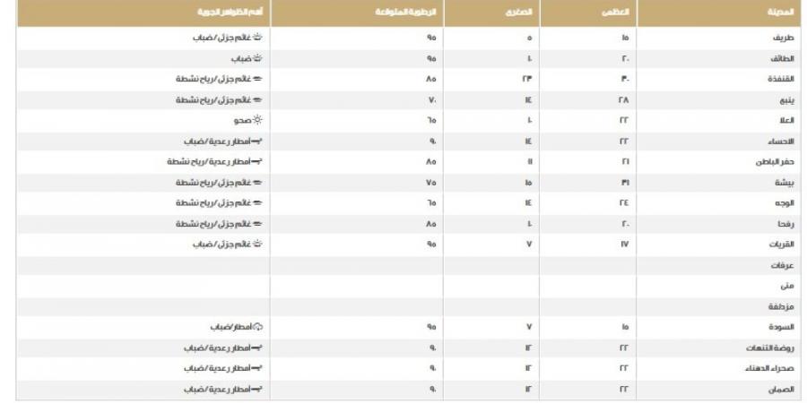 أدناها في السودة.. درجات الحرارة اليوم الخميس بمناطق المملكة - أرض المملكة