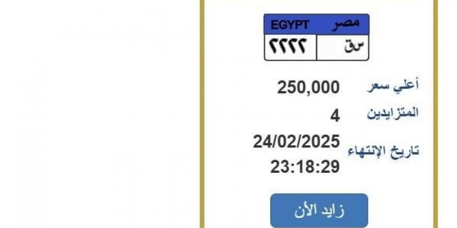 بـ 250 ألف جنيه.. التزايد على لوحة سيارة مميزة ينتهي خلال ساعات - أرض المملكة