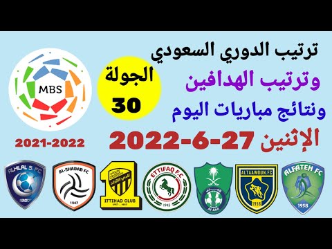 ترتيب الدوري السعودي وترتيب الهدافين ونتائج مباريات اليوم الإثنين 27-6-2022 من الجولة 30 والاخيرة