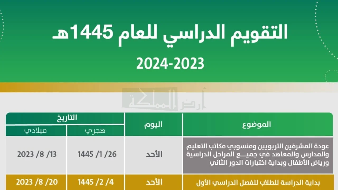 التقويم الدراسي 1445